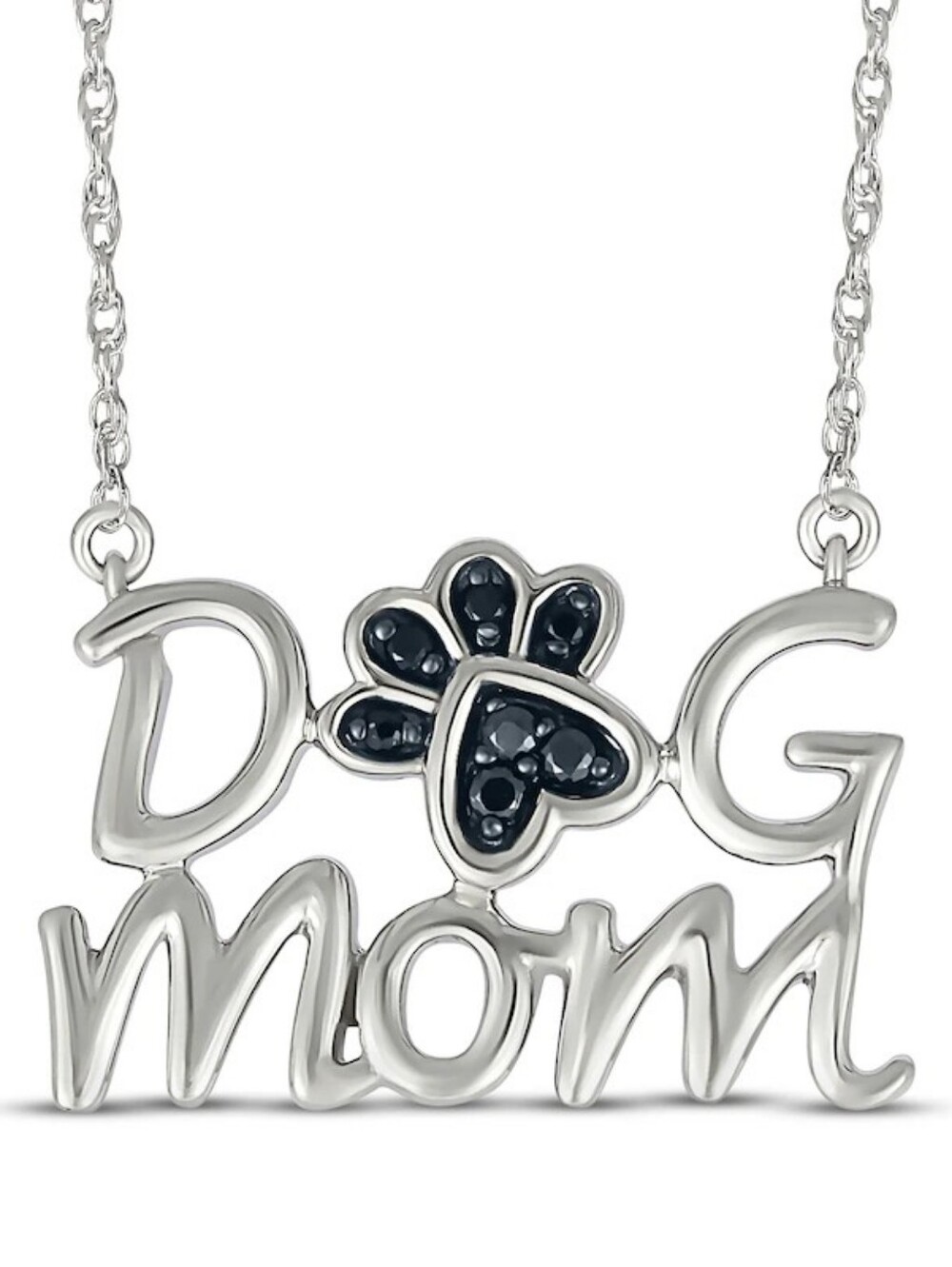 New Kay Jewelers 1/20ct Black Diamond "Dog Mom" Paw Print Necklace
